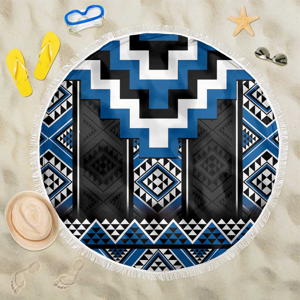 Blue Taniko Aotearoa Beach Blanket Niho Taniwha Mix Poutama LT14 One Size 150cm Blue - Polynesian Pride