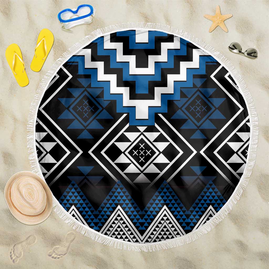 Blue Taniko Aotearoa Beach Blanket Niho Taniwha Mix Poutama