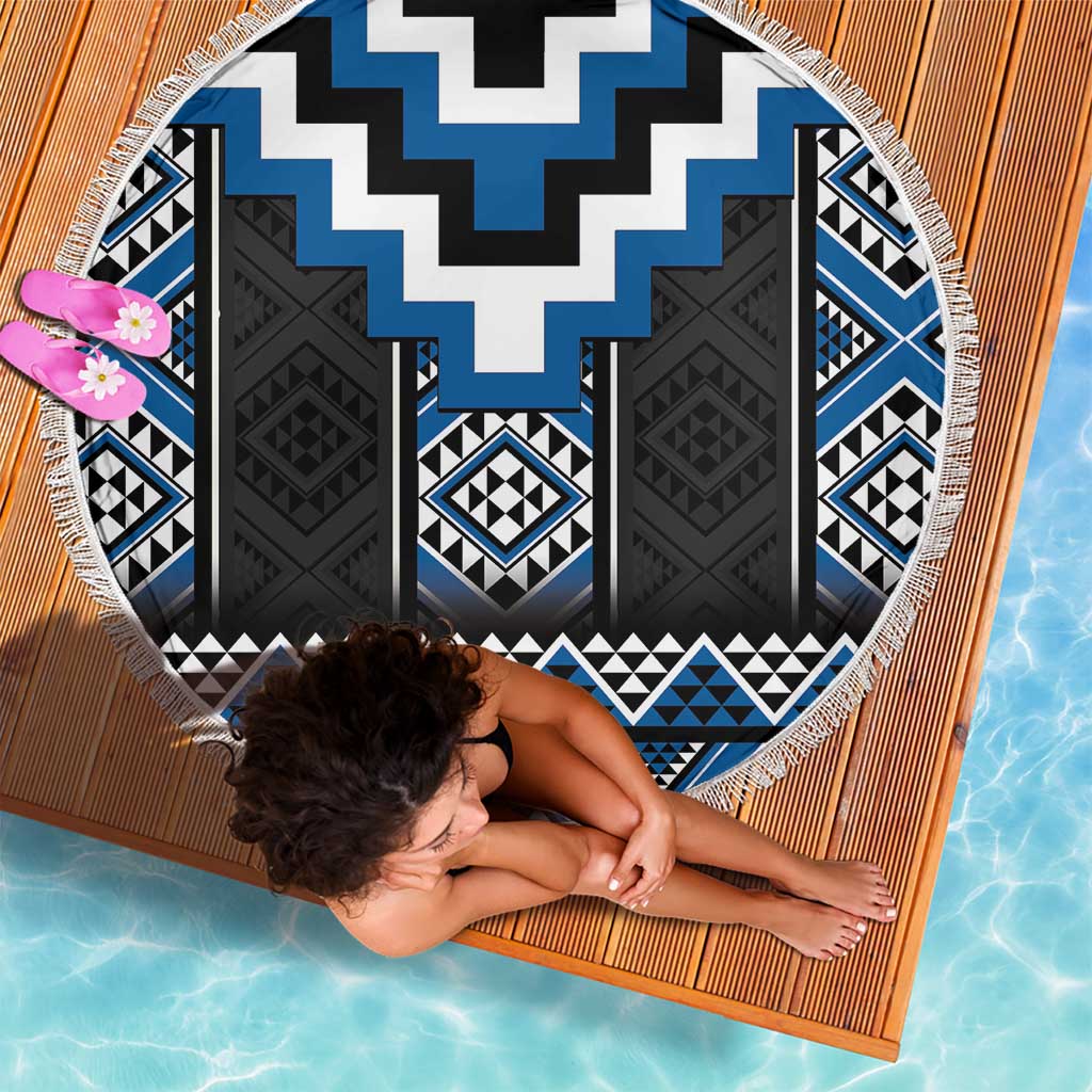 Blue Taniko Aotearoa Beach Blanket Niho Taniwha Mix Poutama LT14 - Polynesian Pride