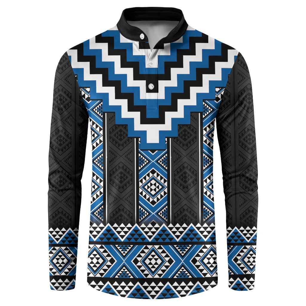 Blue Taniko Aotearoa Button Sweatshirt Niho Taniwha Mix Poutama LT14 Blue - Polynesian Pride