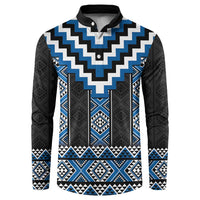 Blue Taniko Aotearoa Button Sweatshirt Niho Taniwha Mix Poutama LT14 Blue - Polynesian Pride