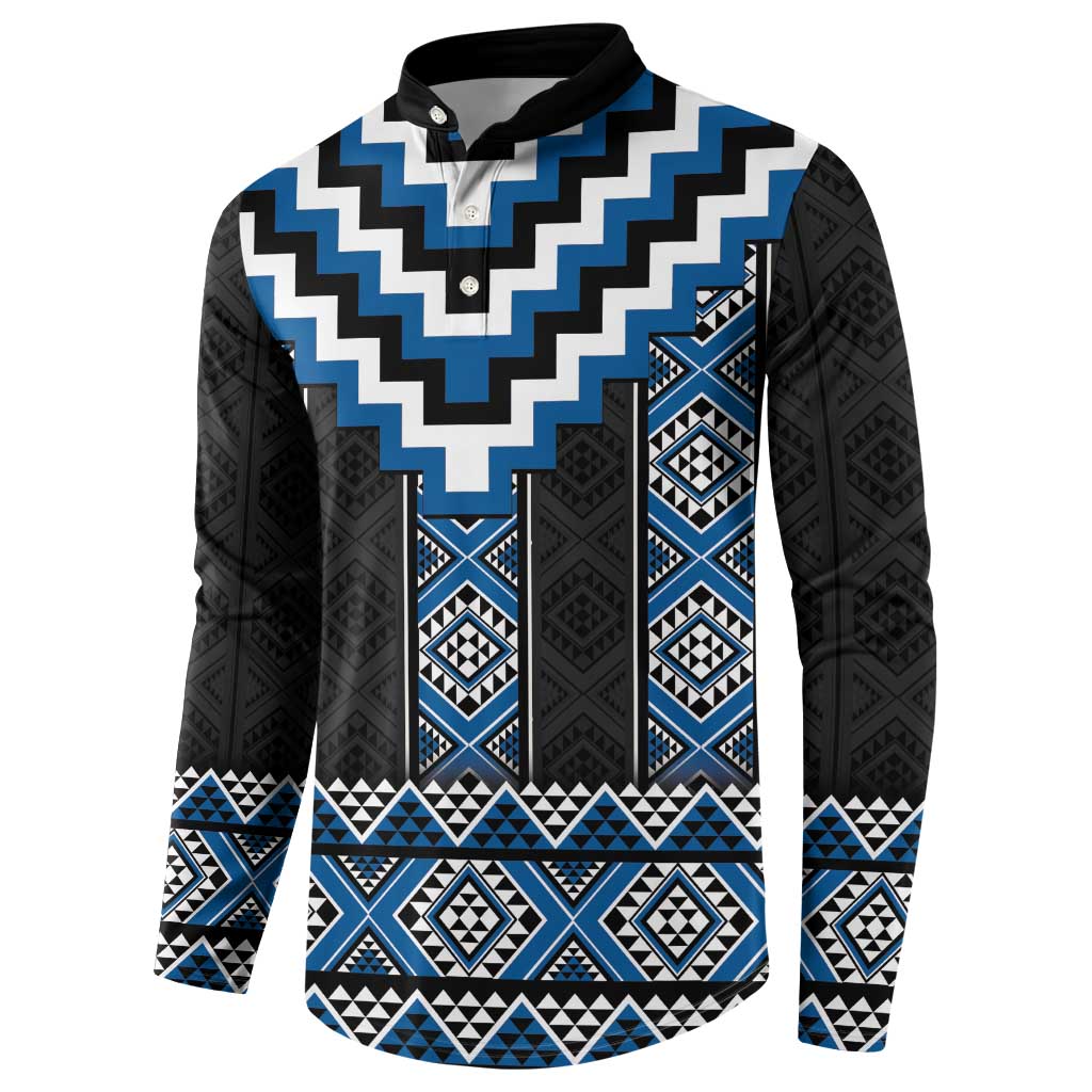 Blue Taniko Aotearoa Button Sweatshirt Niho Taniwha Mix Poutama LT14 - Polynesian Pride