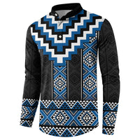 Blue Taniko Aotearoa Button Sweatshirt Niho Taniwha Mix Poutama LT14 - Polynesian Pride