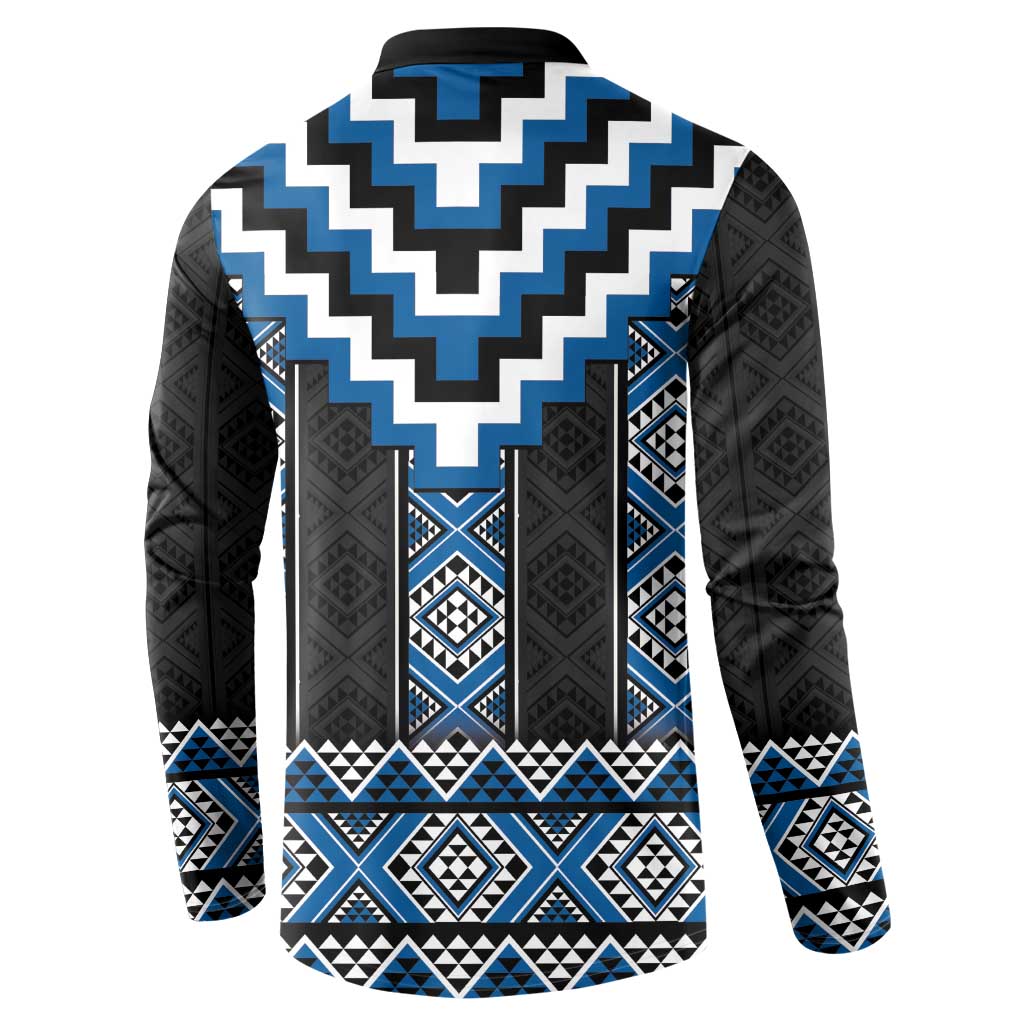 Blue Taniko Aotearoa Button Sweatshirt Niho Taniwha Mix Poutama LT14 - Polynesian Pride
