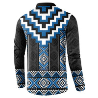 Blue Taniko Aotearoa Button Sweatshirt Niho Taniwha Mix Poutama LT14 - Polynesian Pride