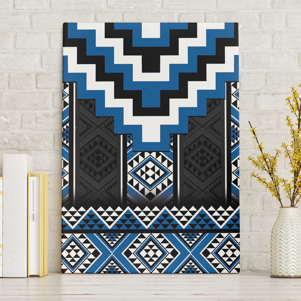 Blue Taniko Aotearoa Canvas Wall Art Niho Taniwha Mix Poutama LT14 Without Frame Blue - Polynesian Pride