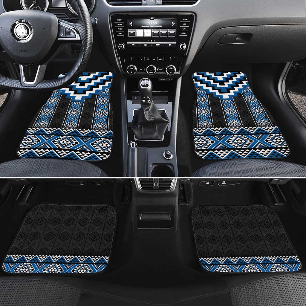 Blue Taniko Aotearoa Car Mats Niho Taniwha Mix Poutama LT14 Set 4pcs Blue - Polynesian Pride
