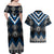 Blue Taniko Aotearoa Couples Matching Off Shoulder Maxi Dress and Hawaiian Shirt Niho Taniwha Mix Poutama