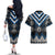 Blue Taniko Aotearoa Couples Matching Off The Shoulder Long Sleeve Dress and Hawaiian Shirt Niho Taniwha Mix Poutama