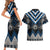 Blue Taniko Aotearoa Couples Matching Short Sleeve Bodycon Dress and Hawaiian Shirt Niho Taniwha Mix Poutama