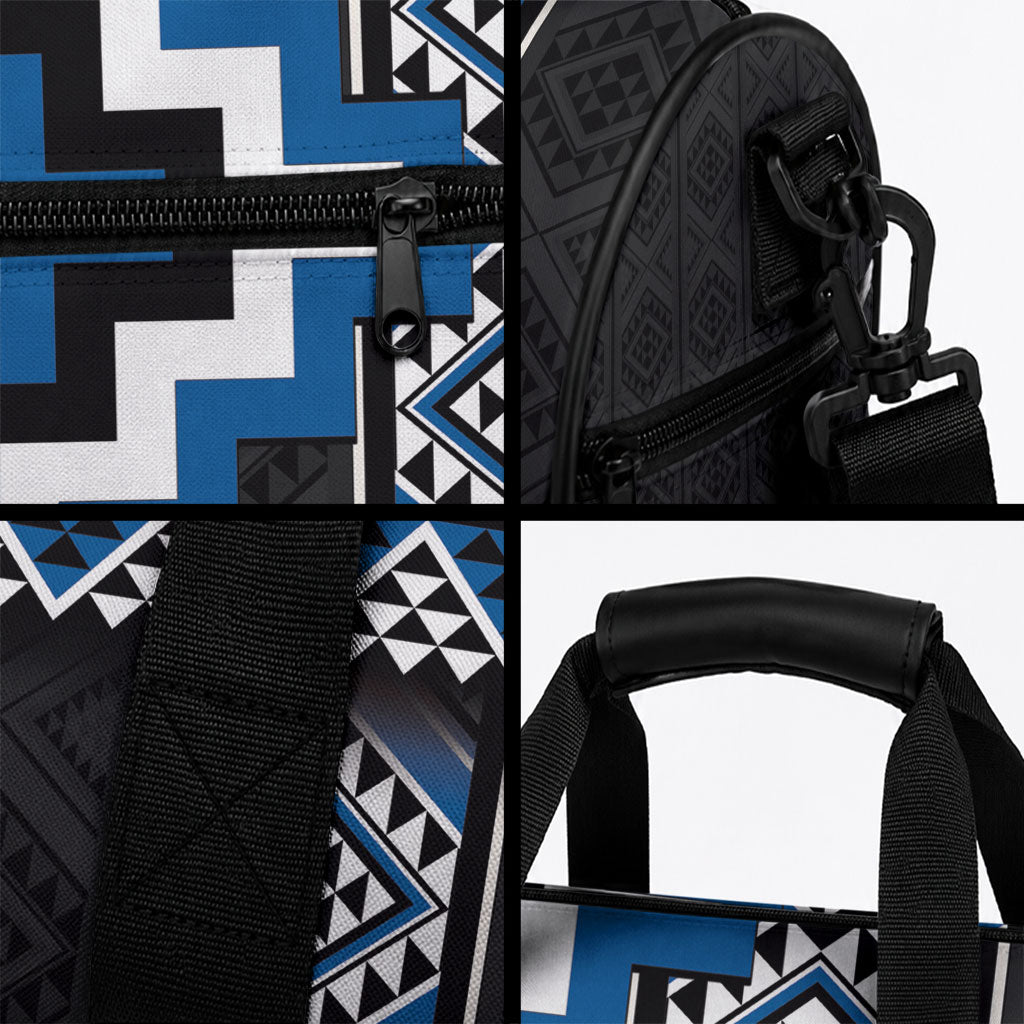 Blue Taniko Motifs Aotearoa Duffle Bag Niho Taniwha Mix Poutama LT14 - Polynesian Pride