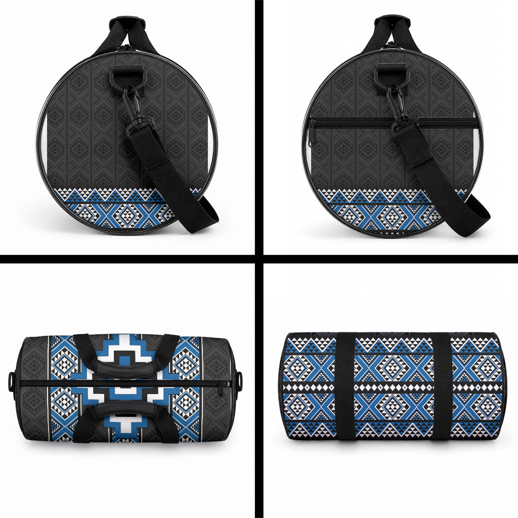 Blue Taniko Motifs Aotearoa Duffle Bag Niho Taniwha Mix Poutama LT14 - Polynesian Pride