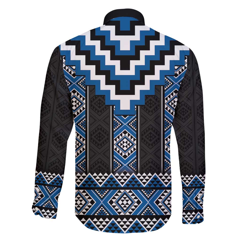 Blue Taniko Aotearoa Family Matching Off Shoulder Maxi Dress and Hawaiian Shirt Niho Taniwha Mix Poutama LT14 - Polynesian Pride