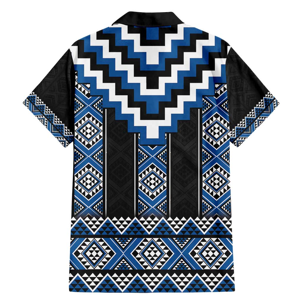 Blue Taniko Aotearoa Family Matching Off Shoulder Short Dress and Hawaiian Shirt Niho Taniwha Mix Poutama LT14 - Polynesian Pride