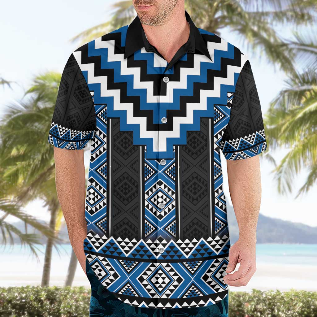 Blue Taniko Aotearoa Hawaiian Shirt Niho Taniwha Mix Poutama LT14 - Polynesian Pride
