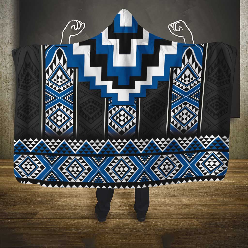 Blue Taniko Aotearoa Hooded Blanket Niho Taniwha Mix Poutama LT14