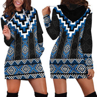 Blue Taniko Aotearoa Hoodie Dress Niho Taniwha Mix Poutama LT14 - Polynesian Pride