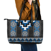 Blue Taniko Aotearoa Leather Tote Bag Niho Taniwha Mix Poutama LT14 - Polynesian Pride