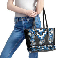 Blue Taniko Aotearoa Leather Tote Bag Niho Taniwha Mix Poutama LT14 - Polynesian Pride