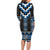 Blue Taniko Aotearoa Long Sleeve Bodycon Dress Niho Taniwha Mix Poutama LT14