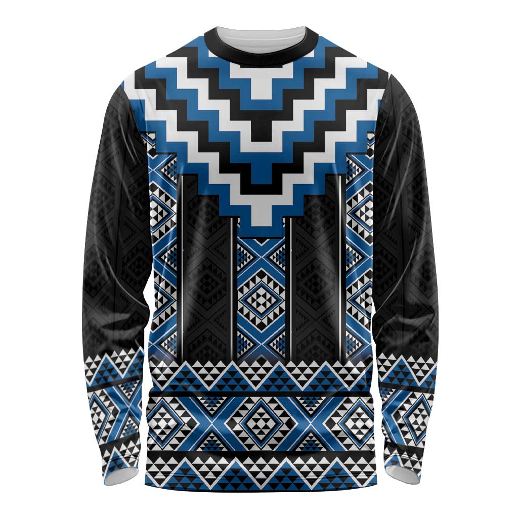 Blue Taniko Aotearoa Long Sleeve Shirt Niho Taniwha Mix Poutama