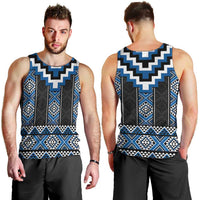Blue Taniko Aotearoa Men Tank Top Niho Taniwha Mix Poutama LT14 - Polynesian Pride