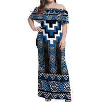 Blue Taniko Aotearoa Off Shoulder Maxi Dress Niho Taniwha Mix Poutama LT14 Women Blue - Polynesian Pride