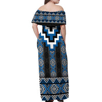 Blue Taniko Aotearoa Off Shoulder Maxi Dress Niho Taniwha Mix Poutama LT14 - Polynesian Pride