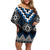 Blue Taniko Aotearoa Off Shoulder Short Dress Niho Taniwha Mix Poutama