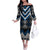 Blue Taniko Aotearoa Off The Shoulder Long Sleeve Dress Niho Taniwha Mix Poutama