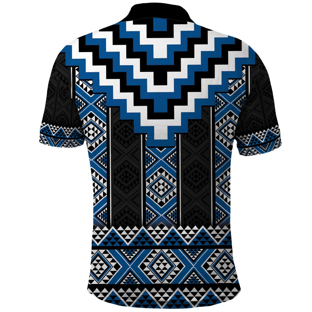 Blue Taniko Aotearoa Polo Shirt Niho Taniwha Mix Poutama LT14