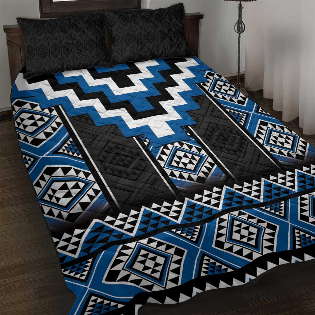 Blue Taniko Aotearoa Quilt Bed Set Niho Taniwha Mix Poutama LT14