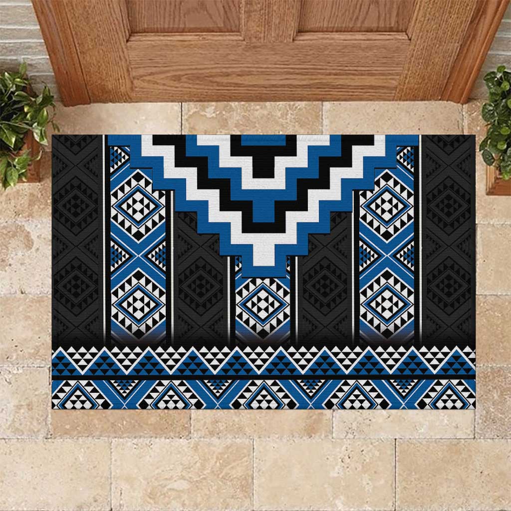 Blue Taniko Aotearoa Rubber Doormat Niho Taniwha Mix Poutama LT14 Blue - Polynesian Pride