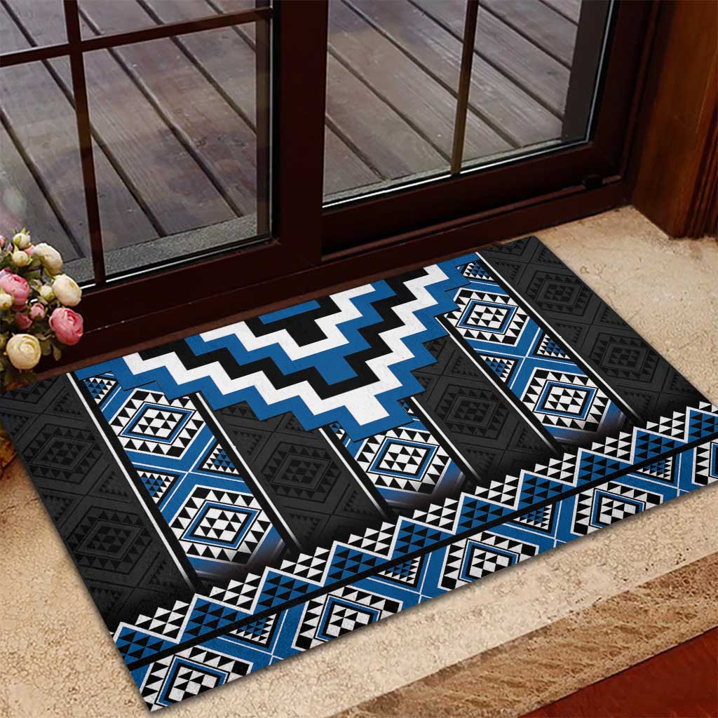 Blue Taniko Aotearoa Rubber Doormat Niho Taniwha Mix Poutama LT14 - Polynesian Pride