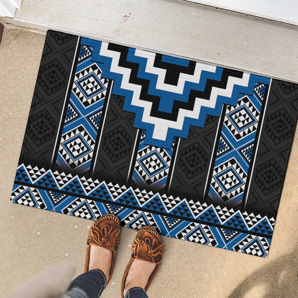 Blue Taniko Aotearoa Rubber Doormat Niho Taniwha Mix Poutama LT14 - Polynesian Pride