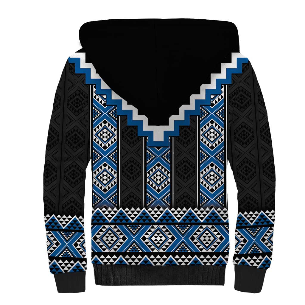 Blue Taniko Aotearoa Sherpa Hoodie Niho Taniwha Mix Poutama LT14 - Polynesian Pride