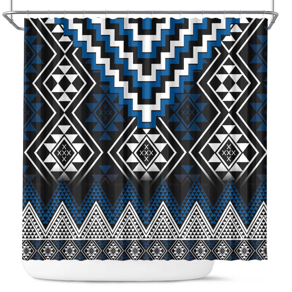 Blue Taniko Aotearoa Shower Curtain Niho Taniwha Mix Poutama