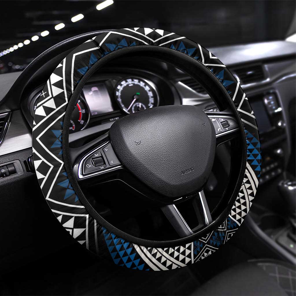 Blue Taniko Aotearoa Steering Wheel Cover Niho Taniwha Mix Poutama