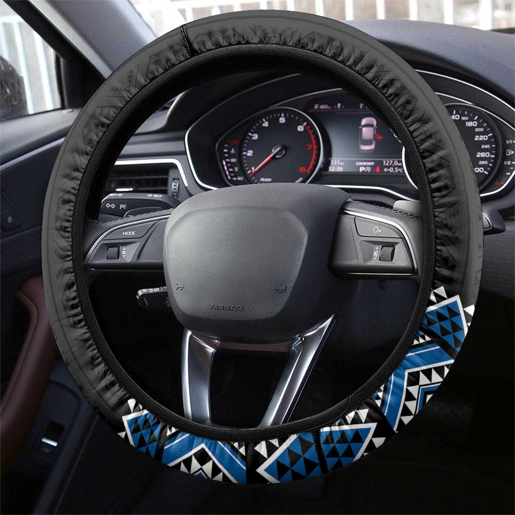Blue Taniko Aotearoa Steering Wheel Cover Niho Taniwha Mix Poutama LT14 - Polynesian Pride
