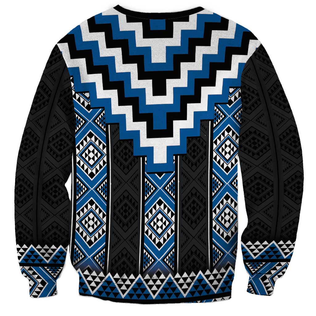 Blue Taniko Aotearoa Sweatshirt Niho Taniwha Mix Poutama LT14 - Polynesian Pride