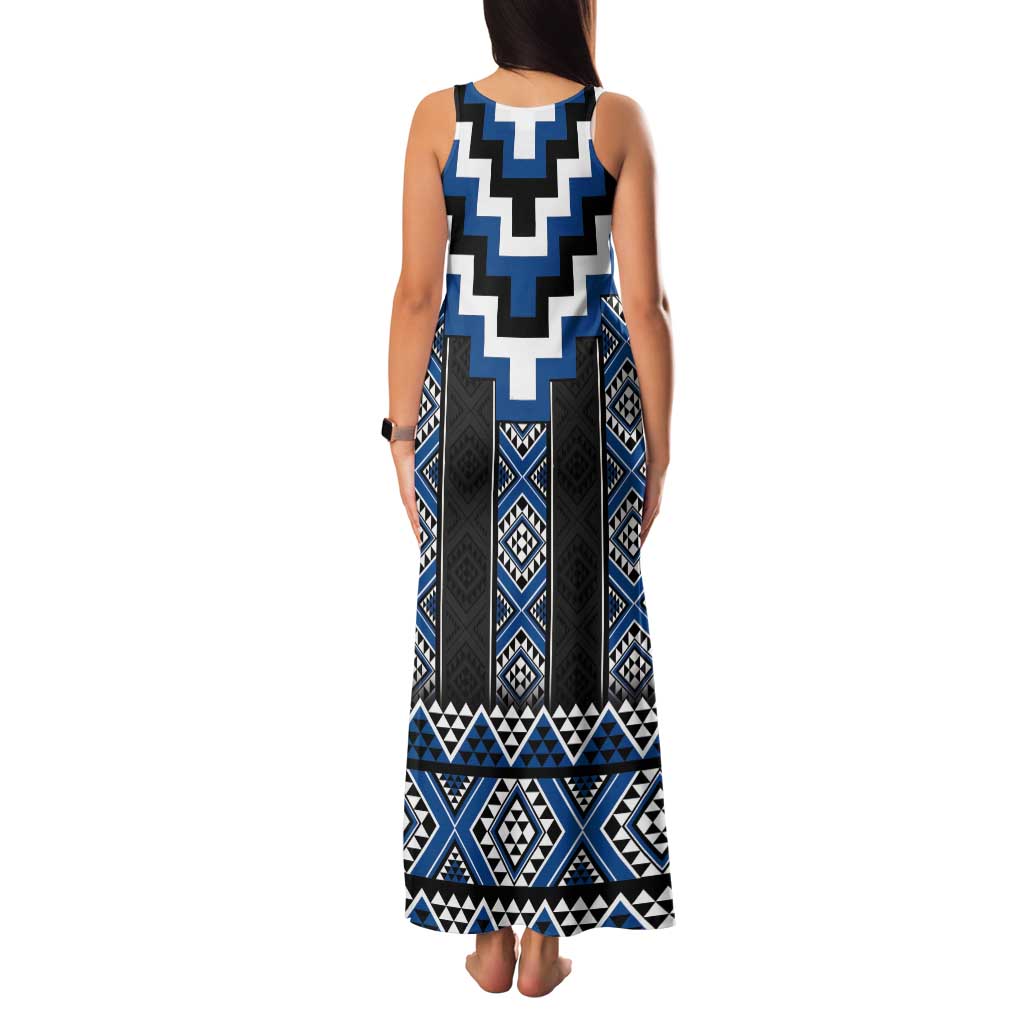 Blue Taniko Aotearoa Tank Maxi Dress Niho Taniwha Mix Poutama LT14 - Polynesian Pride