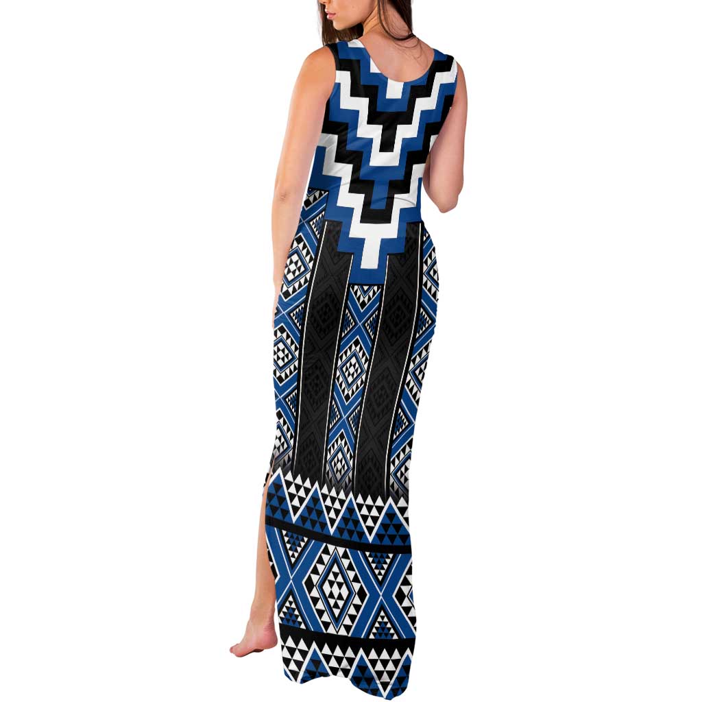 Blue Taniko Aotearoa Tank Maxi Dress Niho Taniwha Mix Poutama LT14 - Polynesian Pride