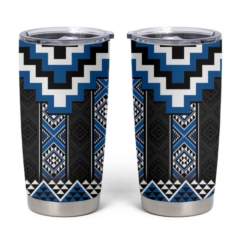 Blue Taniko Aotearoa Tumbler Cup Niho Taniwha Mix Poutama LT14 Blue - Polynesian Pride