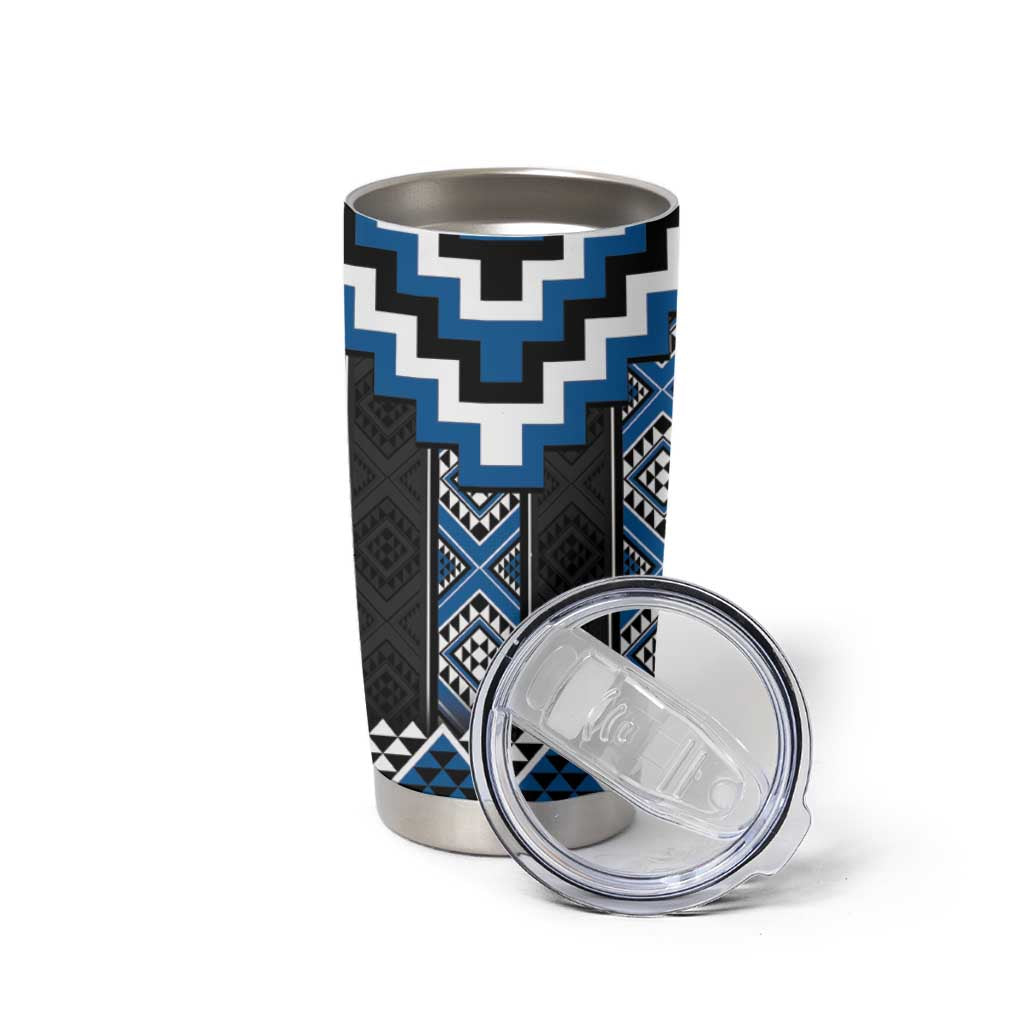Blue Taniko Aotearoa Tumbler Cup Niho Taniwha Mix Poutama LT14 - Polynesian Pride