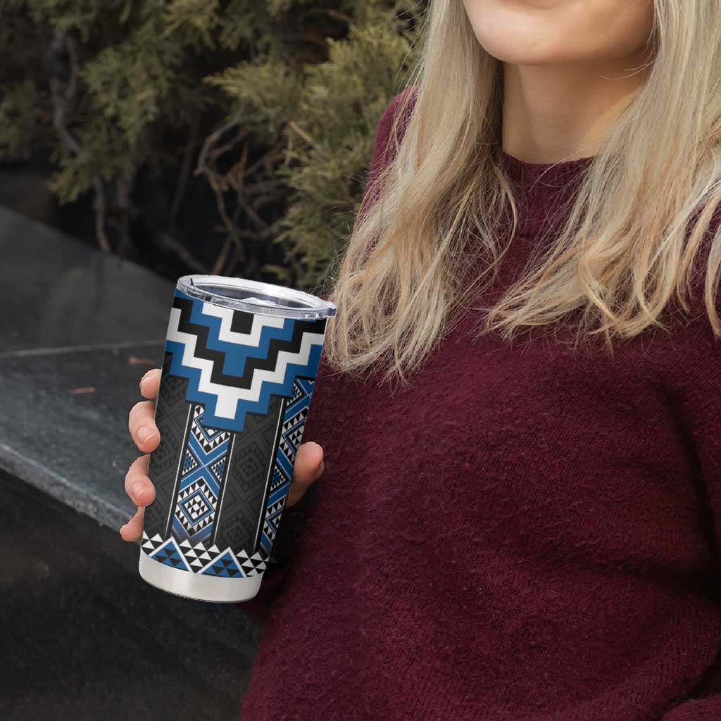 Blue Taniko Aotearoa Tumbler Cup Niho Taniwha Mix Poutama LT14 - Polynesian Pride
