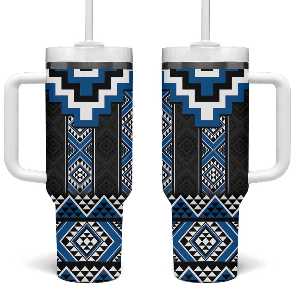 Blue Taniko Aotearoa Tumbler With Handle Niho Taniwha Mix Poutama LT14 One Size: 40 oz Blue - Polynesian Pride
