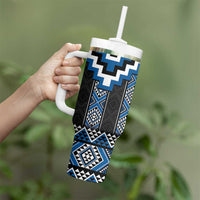 Blue Taniko Aotearoa Tumbler With Handle Niho Taniwha Mix Poutama LT14 - Polynesian Pride