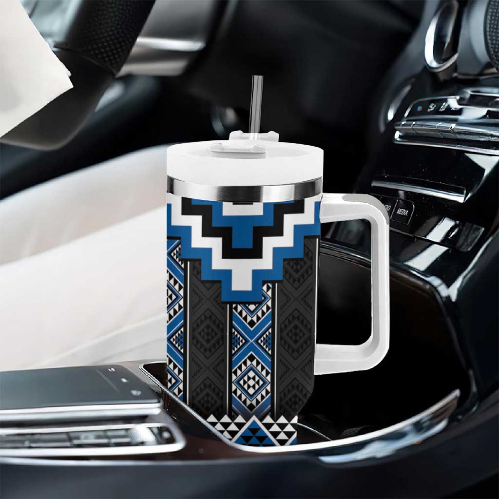 Blue Taniko Aotearoa Tumbler With Handle Niho Taniwha Mix Poutama LT14 - Polynesian Pride