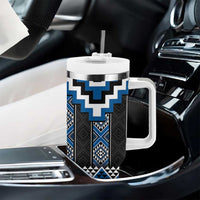 Blue Taniko Aotearoa Tumbler With Handle Niho Taniwha Mix Poutama LT14 - Polynesian Pride