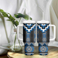 Blue Taniko Aotearoa Tumbler With Handle Niho Taniwha Mix Poutama LT14 - Polynesian Pride
